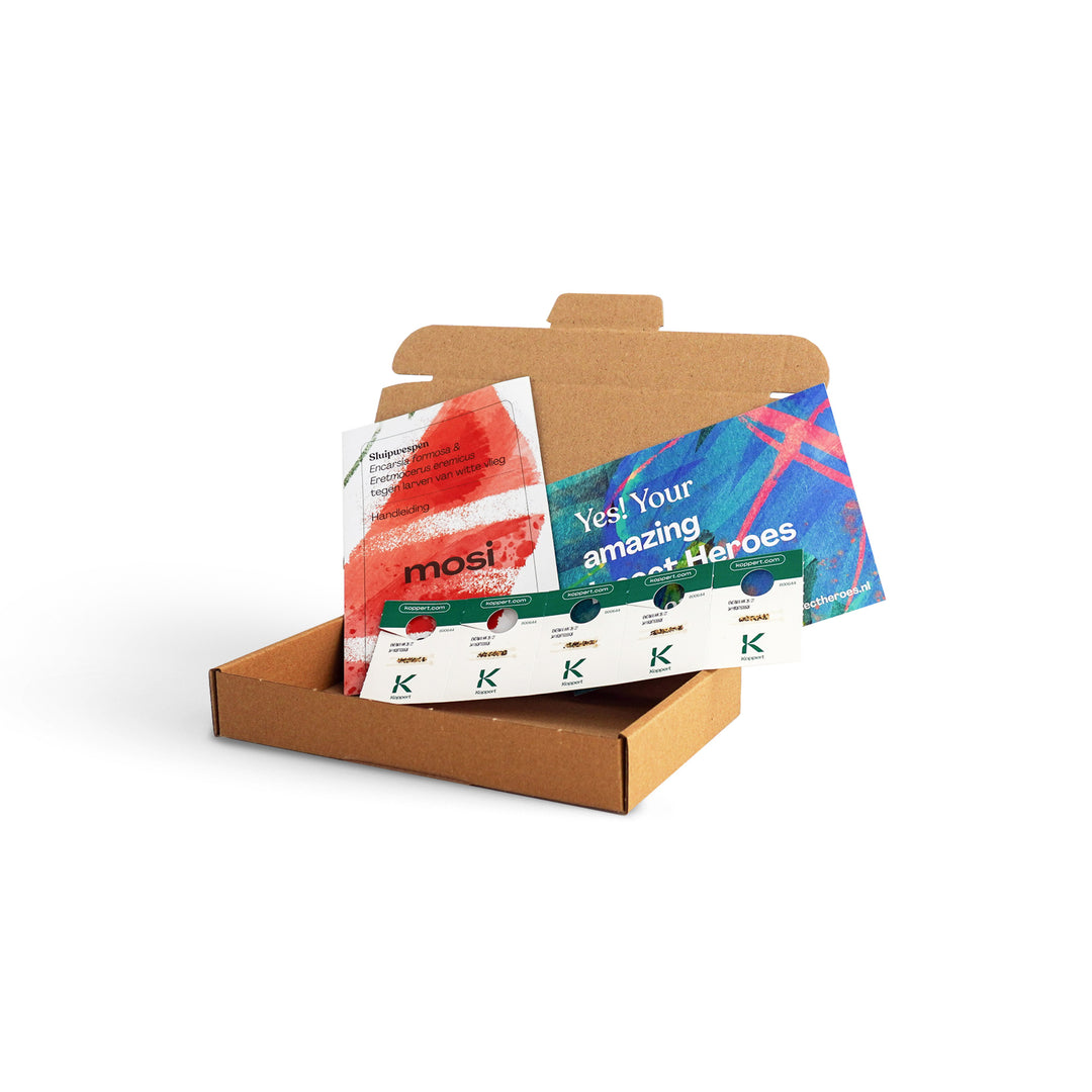Plaagbestrijding brievenbusdoos kaartjes Mosi